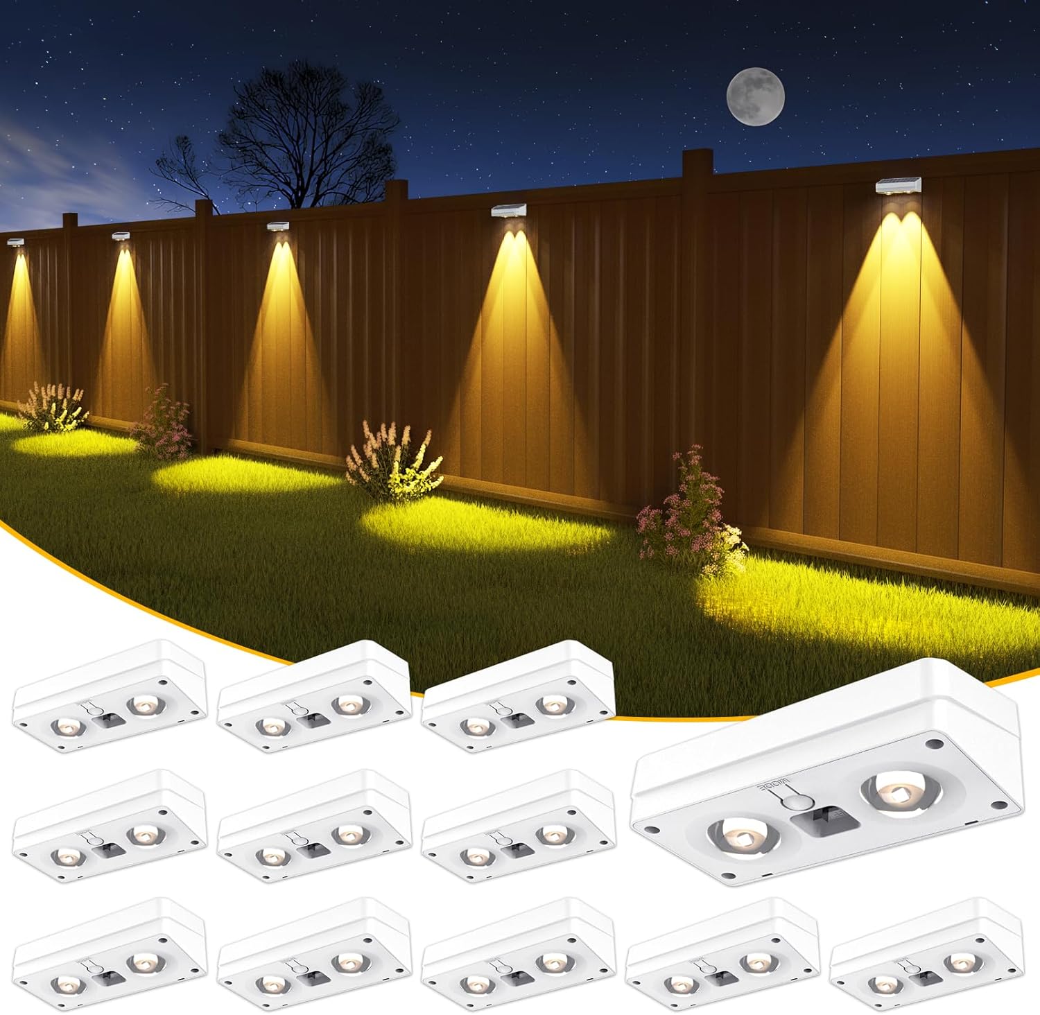 Outdoor Lighting For Fence - 12 Pack Solar Fence Lights, 50