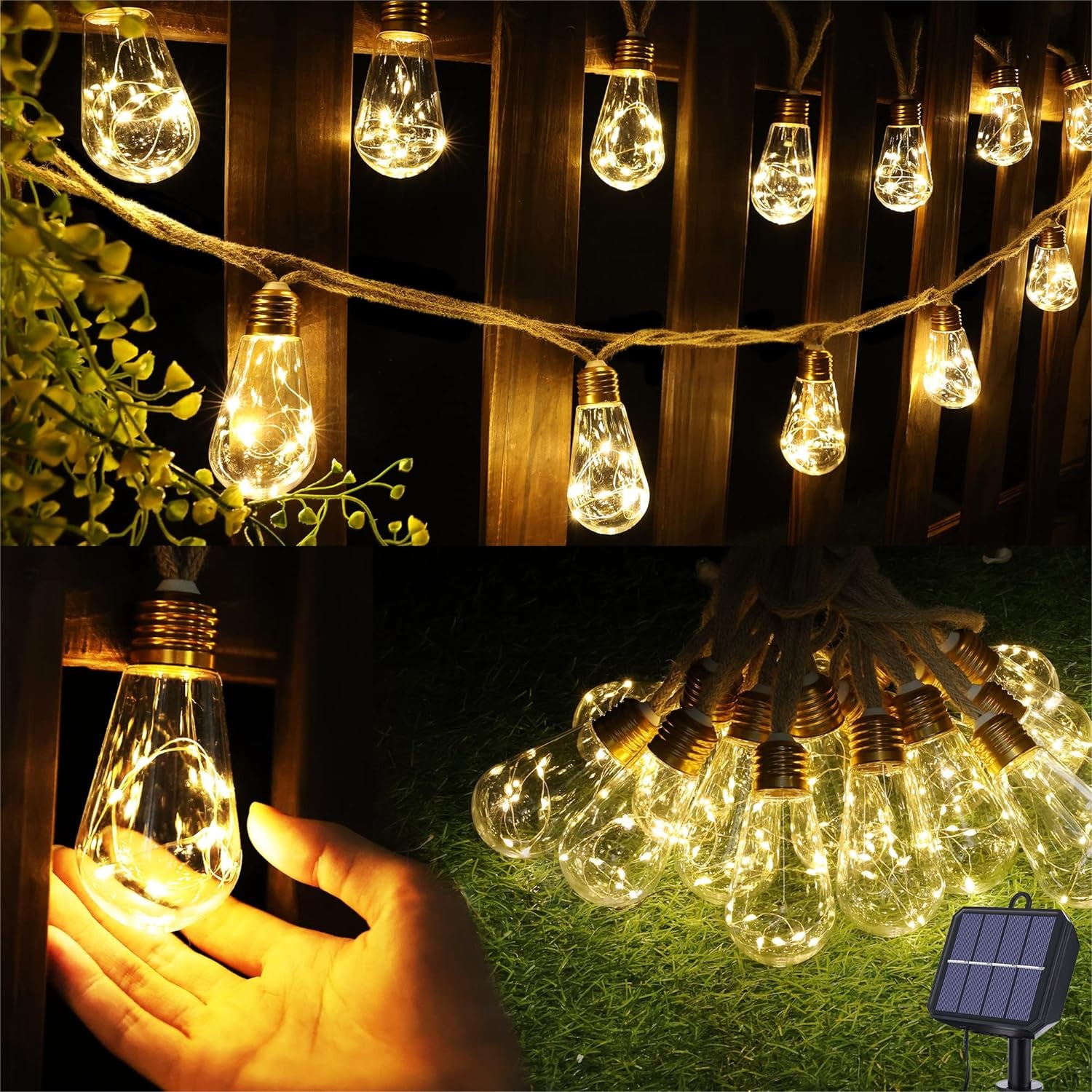 Outdoor Lighting For Fence - Solar Outdoor String Lights 20Ft Vintage