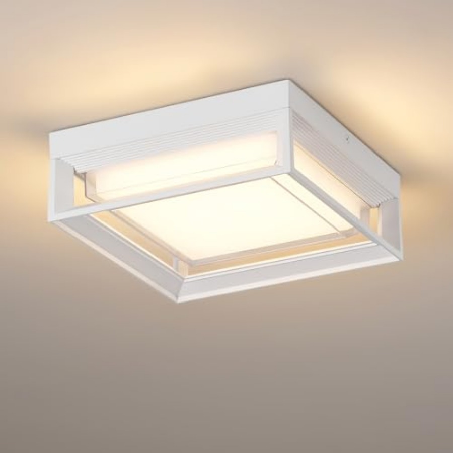 White Square Flush Mount Outdo - Outdoor Lighting Patio のレビューと価格