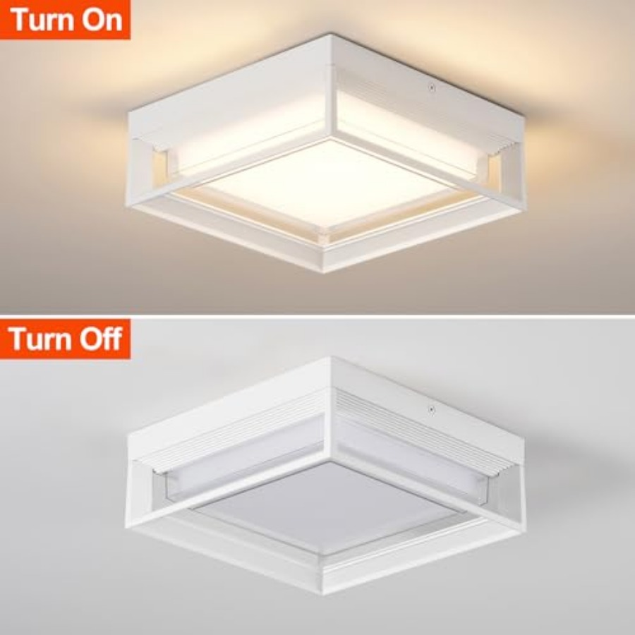 White Square Flush Mount Outdo - Outdoor Lighting Patio のレビューと価格