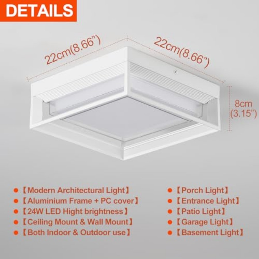 White Square Flush Mount Outdo - Outdoor Lighting Patio のレビューと価格