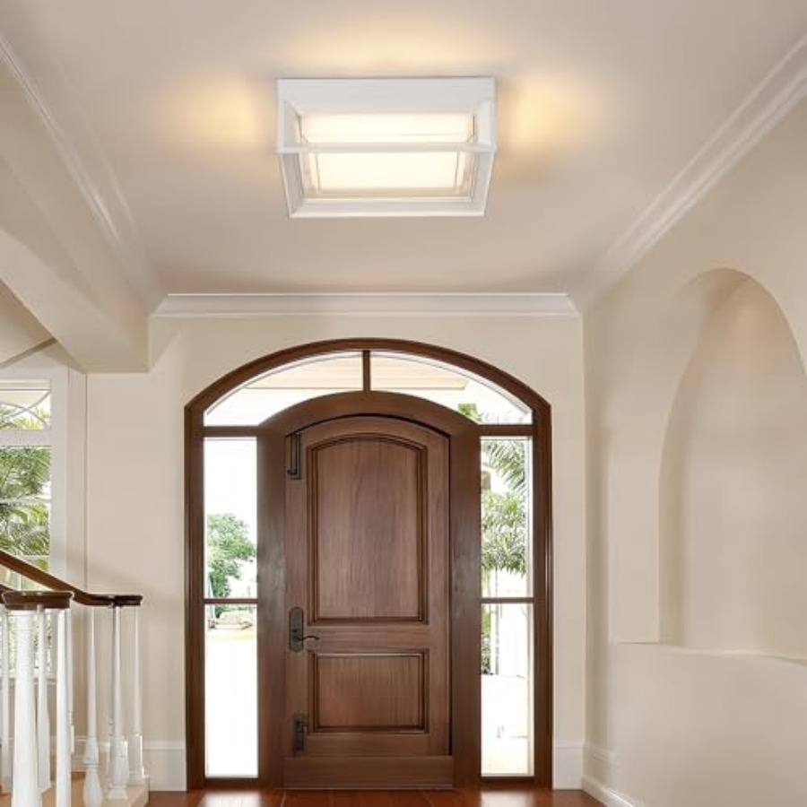 White Square Flush Mount Outdo - Outdoor Lighting Patio のレビューと価格