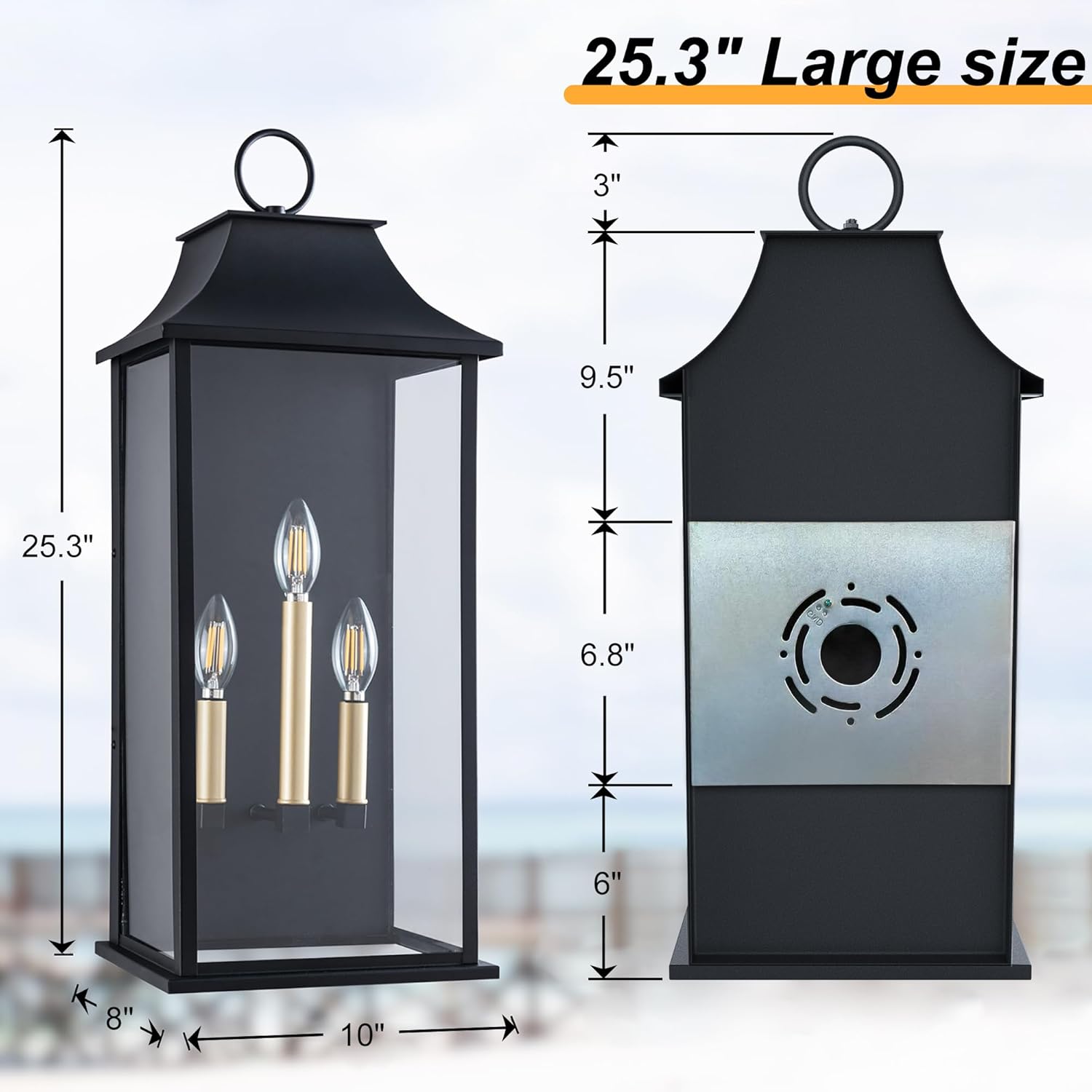 Large 3 Light Outdoor Wall Lan - Outdoor Lighting Sconce のレビューと価格