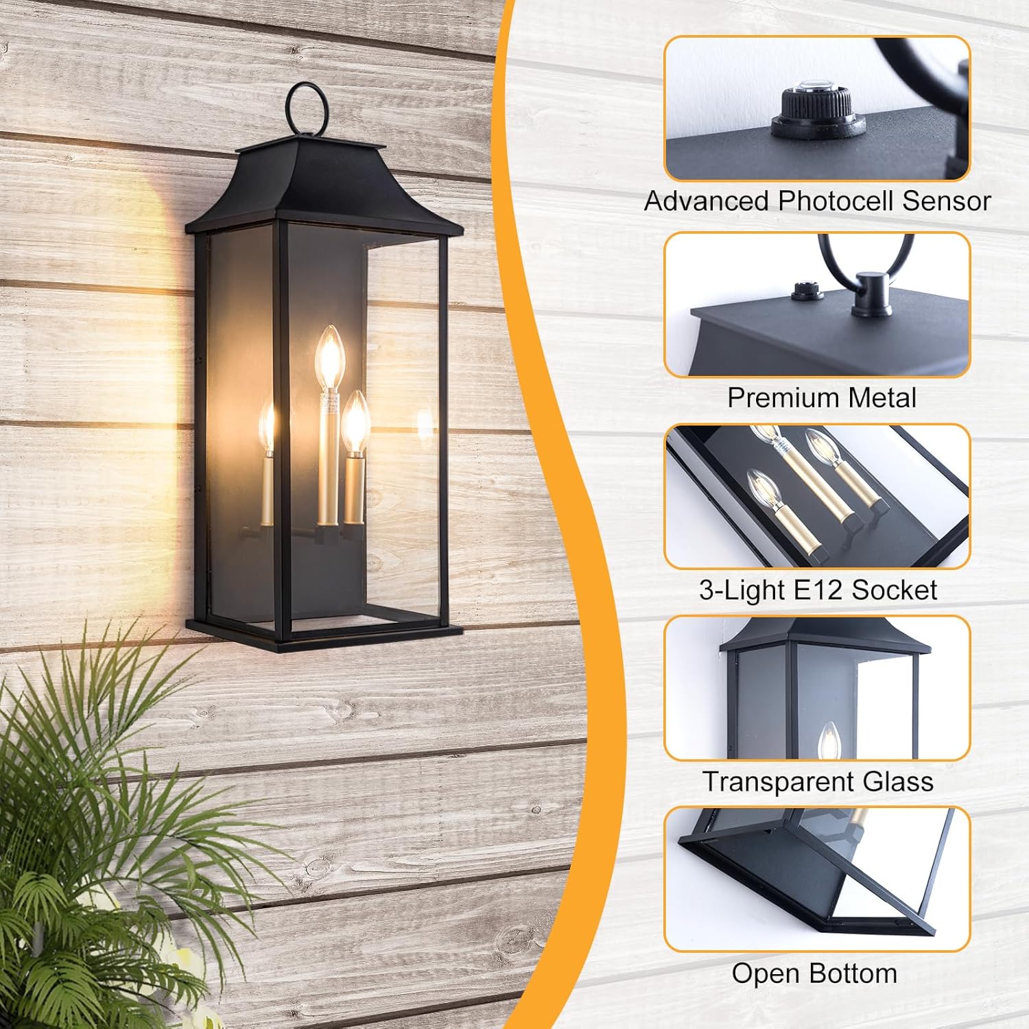 Large 3 Light Outdoor Wall Lan - Outdoor Lighting Sconce のレビューと価格