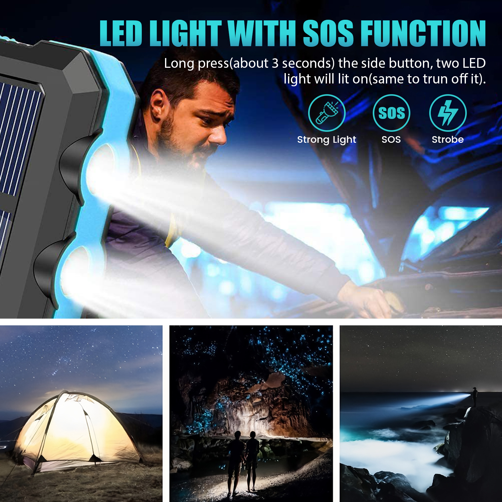 10000mAh Solar Power Bank Port - Photocell Outdoor Lighting のレビューと価格