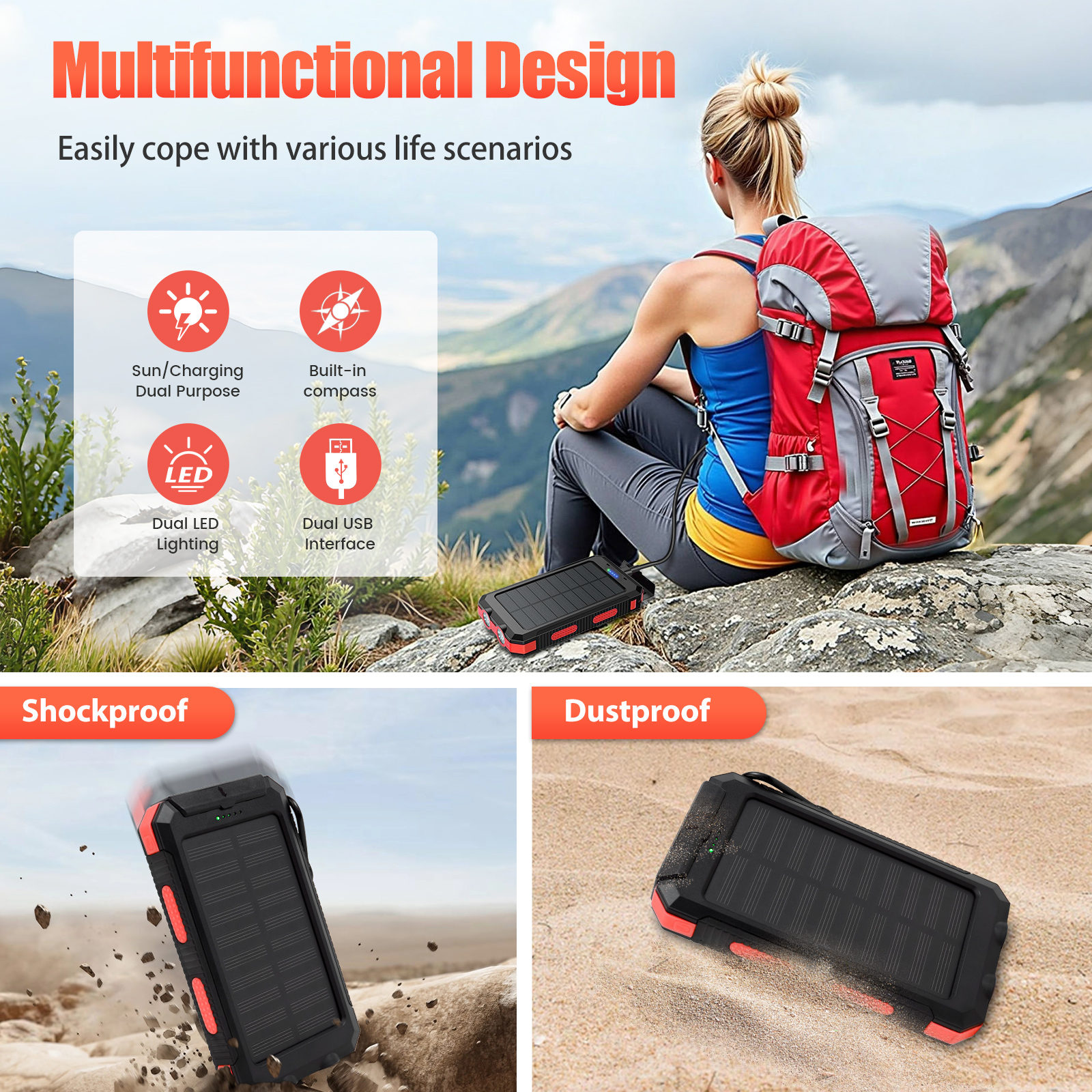 10000mAh Solar Power Bank Port - Photocell Outdoor Lighting のレビューと価格